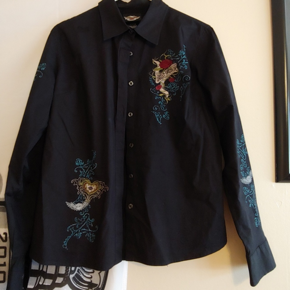 Harley davidson collared black long sleeve NWOT